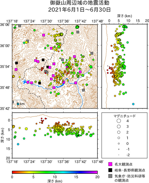 御嶽山周辺域の地震活動/2021年5月1日〜5月31日