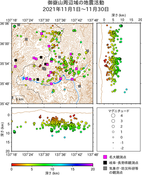 御嶽山周辺域の地震活動/2021年11月1日〜11月30日