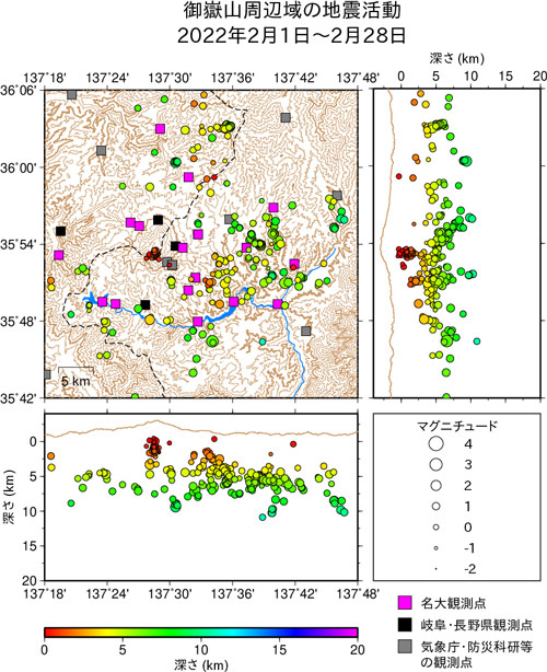 御嶽山周辺域の地震活動/2022年2月1日〜2月28日