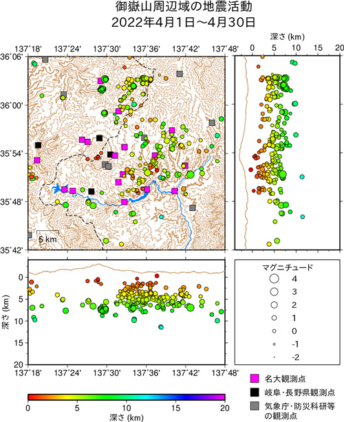 御嶽山周辺域の地震活動/2022年4月1日〜4月30日
