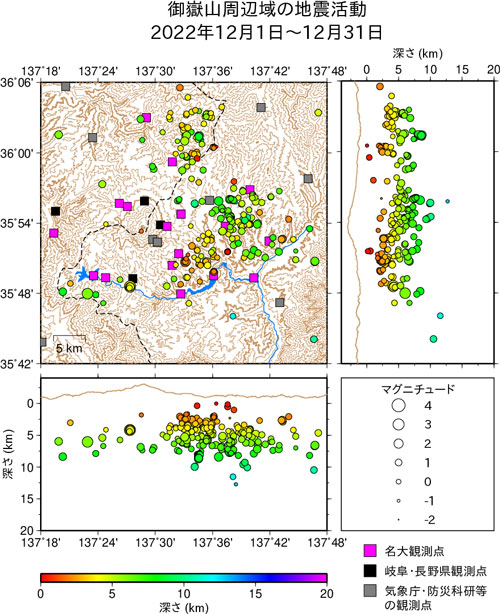 御嶽山周辺域の地震活動/2022年11月1日〜11月30日