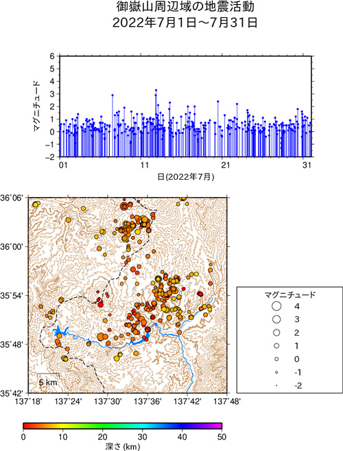 御嶽山周辺域の地震活動/2022年6月1日〜6月30日